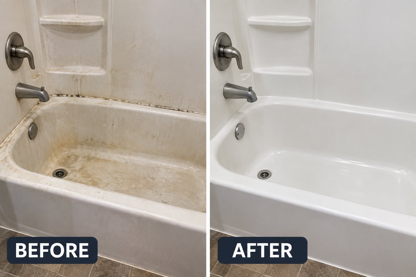 Tub and surround before and after cleaning